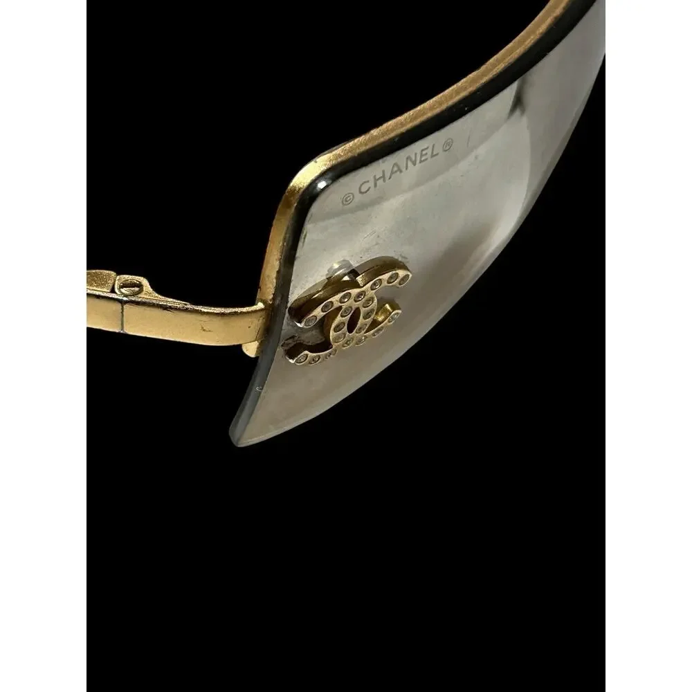 CHANEL 4092-B Rimless Sunglasses Gold CC Coco Mark Rhinestone Authentic Italy